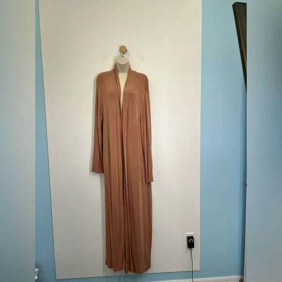 Skims - Cotton Umber Long Sleeve Poplin Tie Front Sleep Robe Size Medium - Picture 2 of 9